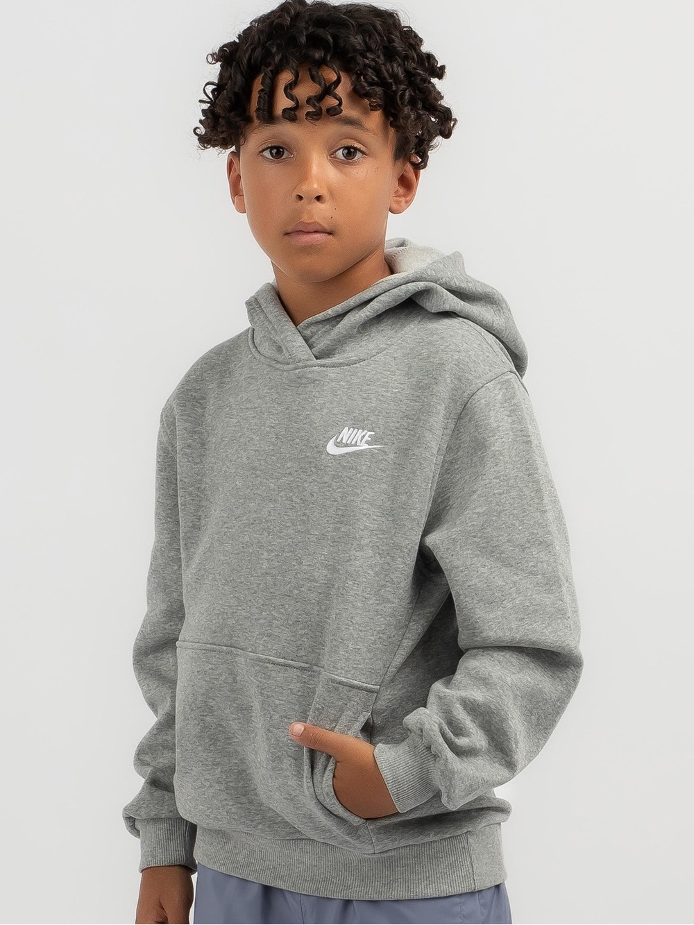 Nike Kids Grey Pullover Hoodie with White Swoosh Size Medium